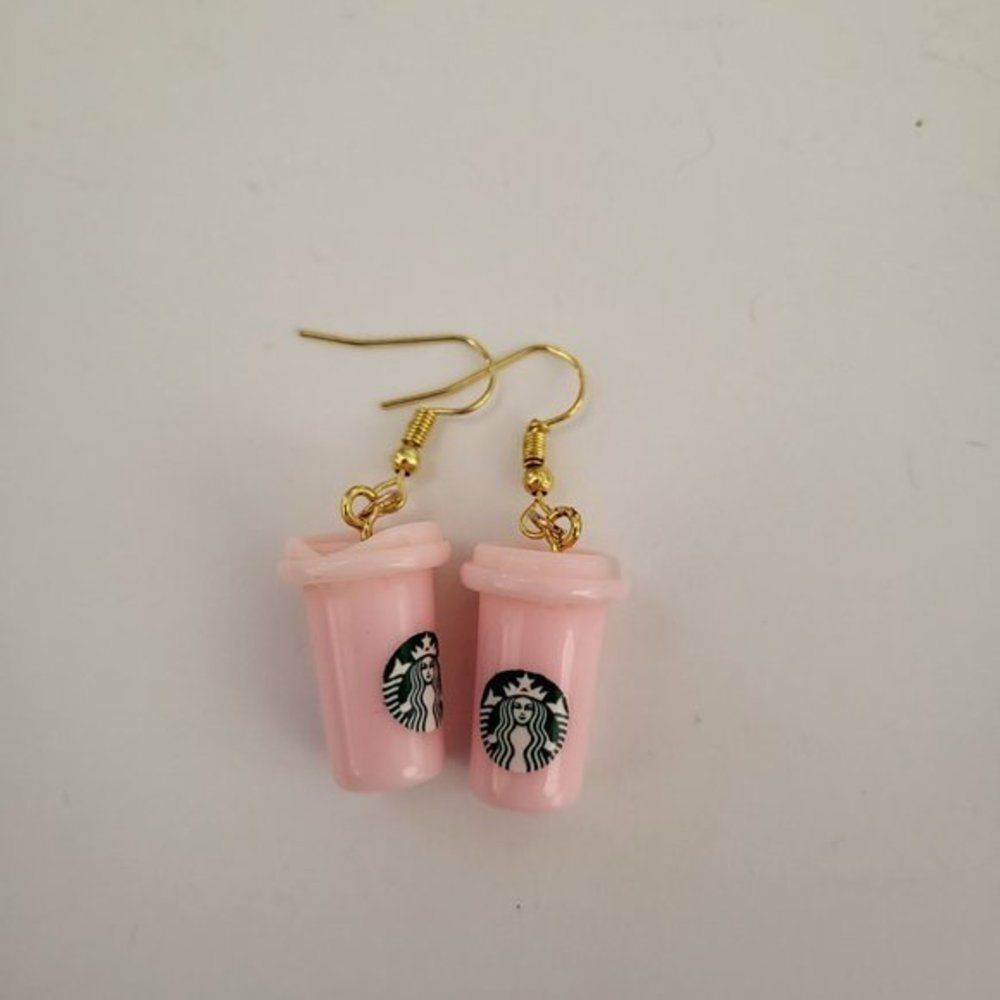 Women's Starbucks Pink Cup Dangle Drop‎ Earrings, Coffee Fashion Jewelry - Picture 6 of 10